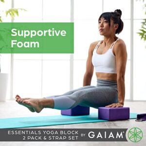 Gaiam Yoga Block 2 Pack & Yoga Strap Combo Set – Yoga Blocks with Strap, Pilates & Yoga Props to Help Extend & Deepen Stretches, Yoga Kit for Stability, Balance & Optimal Alignment – Black