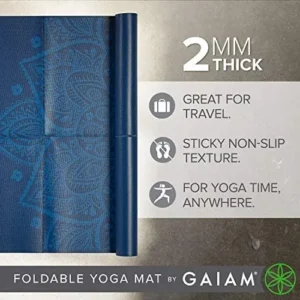 Gaiam Yoga Mat – Folding Travel Fitness & Exercise Mat – Foldable Yoga Mat for All Types of Yoga, Pilates & Floor Workouts (68″L x 24″W x 2mm Thick)