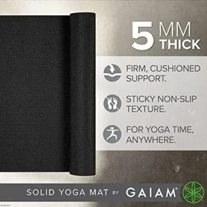 Gaiam Yoga Mat – Premium 5mm Solid Thick Non Slip Exercise & Fitness Mat for All Types of Yoga, Pilates & Floor Workouts (68″ x 24″ x 5mm)