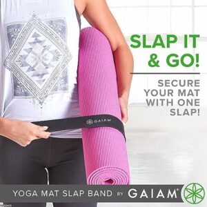 Gaiam Yoga Mat Strap Slap Band – Keeps Your Mat Tightly Rolled and Secure with One Snap – Strong Clasp for Yoga Mat Storage and Travel – Fits Most Size Mats (20″L x 1.5″W), Black