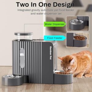 Gardner Pet Automatic Gravity Cat Food Feeder and Water Dispenser Stainless Steel Two-in-One Set Large Capacity Dispenser for Cats, Small Dogs, Puppies, Kittens, Rabbits-(3L)