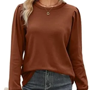 Geifa Sweatshirts for Women Crewneck Puff Sleeve Tunic Tops Lightweight Sweaters Fashion 2023