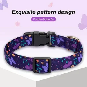 Gelwoo Dog Collars with Buckle Adjustable for Cute Girl Female Boy Dogs,Special Soft and Fancy Dog Pet Collar with Butterfly Design for Small Medium Large Dogs (XS, Purple Butterfly)