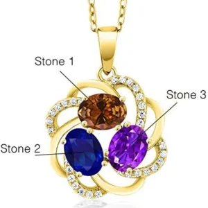 Gem Stone King 925 Sterling Silver Build Your Own Personalized 3 Birthstones Fashion Love Mothers Women’s Flower Blossom Pendant Necklace with 18 Inch Chain