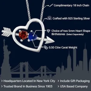 Gem Stone King 925 Sterling Silver Customized and Personalized 2 Heart Shape Gemstone Birthstone Pendant Necklace Jewelry For Women with 18 Inch Silver Chain