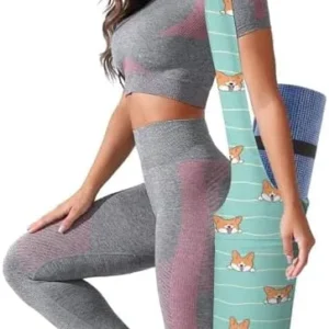 GemGam Yoga Mat Bags for Women Cute Corgi Dog Head Yoga Mat Carrier Tote Wavy Line Design Holds More Yoga Accessories, Fit Most Size Mats for Yoga Lovers