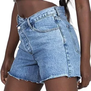 Genleck Womens Crossover Jean Shorts – Stretch High Waisted Trendy Denim Shorts Curvy Casual Summer Clothes