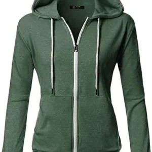 GIVON Basic Lightweight Zip-Up Hoodie Long Sleeve Thin Jacket for Women with Plus Size