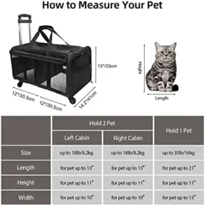 GJEASE Cat Rolling Carrier for 2 Cats,Double-Compartment Pet Rolling Carrier with Wheels for 2 Pets,for Up to 35 LBS,Super Ventilated Design,Ideal for Traveling/Hiking/Camping