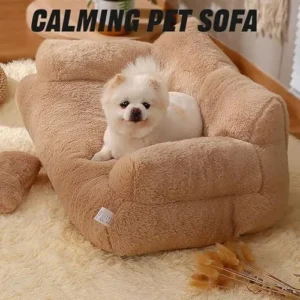 Glimerelle Calming Pet Sofa,Fluffy Plush Pet Sofa,Calming Dog Bed,Removable Washable Pet Sofa,Plush Pet Sofa Bed (Color : Beige, Size : Medium)