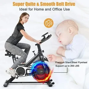 GLOBALWAY Indoor Cycling Bike, Exercise Bike w/Resistance Adjustment, Stationary Fitness Machine w/Comfortable Seat Cushion, Silent Belt Drive, Phone Holder, Fitness Training Bike for Home Gym