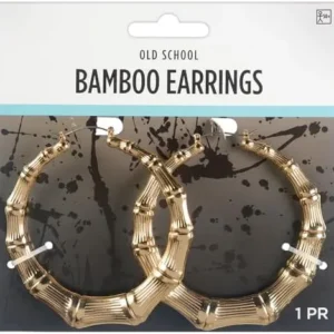 Gold-Plated Metal Bamboo Earrings – (Pkg. Size 5.5″ x 5.75″) – 1 Pair – Perfect For Streetwear Fashion