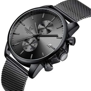 GOLDEN HOUR Mens Watch Fashion Sleek Minimalist Quartz Analog Mesh Stainless Steel Waterproof Chronograph Watches for Men with Auto Date