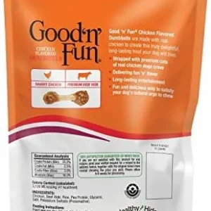 Good’n’Fun Good ’n’ Fun Chicken Flavored Dumbbells 4 Ounces, Rawhide Snacks for Small Dogs