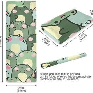 GOODOLD Cute Chubby Frog Yoga Mat, 71 x 26 Inch Non-slip Yoga Mats Folding Travel Exercise Mat Indoor Outdoor Gym Pilates with Storage Bag for Women Men