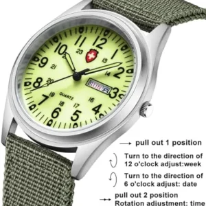 Gosasa Unisex Military Watches Sport Textile Nylon Strap Stylish Men Watch Luminous Fashion Watches Analog Display Quartz Waterproof Casual Wristwatch