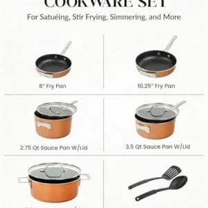 Gotham Steel 10 Pc Copper Pots and Pans Set Non Stick Cookware Set, Kitchen Cookware Sets, Pot and Pan Set, Pot Set, Space Saving Pots and Pans Set with Lids, Induction Cookware Set, Dishwasher Safe