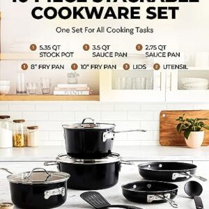 Gotham Steel 10 Pc Pots and Pans Set Non Stick Cookware Set, Kitchen Cookware Sets, Pot and Pan Set, Pot Set, Space Saving Pots and Pans Set with Lids, Induction Cookware Set, Dishwasher Safe, Black