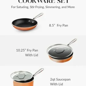 Gotham Steel 5 Pc Copper Pots and Pans Set Non Stick Cookware Set, Kitchen Cookware Sets, Pot and Pan Set, Pot Set, Non Toxic Cookware Set, Frying Pan Set, Saucepan Set, Pots Set, Dishwasher Safe