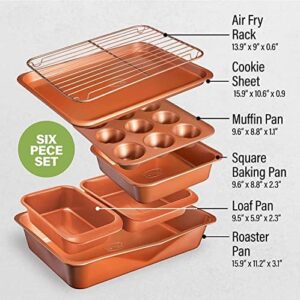 Gotham Steel 6 Pc Stackable Bakeware Set/Baking Pans Set Nonstick with Oven Pans + Baking Sheet Set and Wire Rack, Complete Baking Set for Kitchen, Oven/Dishwasher Safe, 100% Non Toxic