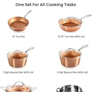 Gotham Steel Hammered Copper 10 Pc Pots and Pans Set Non Stick Cookware Set, Non Toxic Ceramic Cookware Set, Kitchen Cookware Sets with Induction Cookware, Pot and Pan Set, Oven/Dishwasher Safe