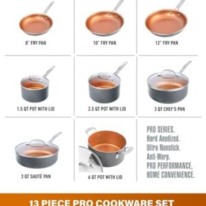 Gotham Steel Pro 13 Pc Ceramic Pots and Pans Set Non Stick Cookware Sets Pot and Pan Set, Kitchen Cookware Sets, Ceramic Cookware Set, Hard Anodized Cookware Set, Pot Set, Dishwasher Safe, Copper