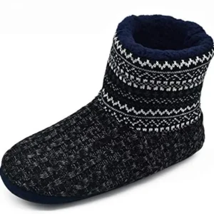 GPOS Knit Rock Wool Warm Men Indoor Pull on Cozy Memory Foam Slipper Boots Soft Rubber Sole