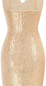 GRACE KARIN Women’s Sexy Sequin Dress Wrap V-Neck Ruched Bodycon Spaghetti Straps Cocktail Party Night Club Dresses