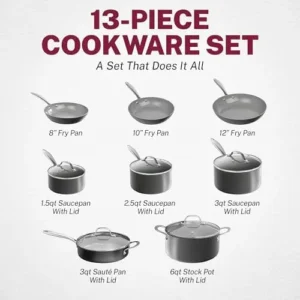 Granitestone 13 Pc Ceramic Pots and Pans Set Non Stick, Kitchen Cookware Sets, Pot and Pan Set Nonstick, Anodized Non Toxic Ceramic Cookware Set, Non Stick Pots and Pan Set, Oven & Dishwasher Safe