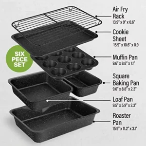 Granitestone Black 6 Pc Stackable Nonstick Bakeware Set With Oven Pans, Baking Sheet, Wire Rack – Complete Kitchen Baking Set, Oven/Dishwasher Safe, 100% Non Toxic