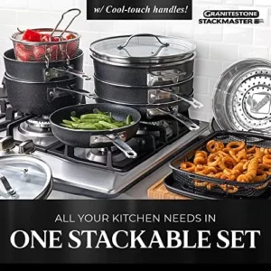 Granitestone Original Stackmaster 15 Piece Nonstick Cookware Set, Scratch Resistant Kitchenware, Pots and Pans, Induction-Compatible