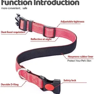 Grepad Polyester Dog Collars for Medium Dogs Female Male,Durable Comfortable Padded Basic Dog Collars for Puppy Small Extra Large Breed with Quick Release Safety Buckle for Dog Boy Girl,Pink,M