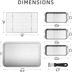 Grill Basket Set, 6-piece Stainless Steel Large Roasting Pan, 16.5″ x 11″ Pan with Cooling Rack, Great for Christmas Roast Chicken Meat, Grilling Gifts for Men