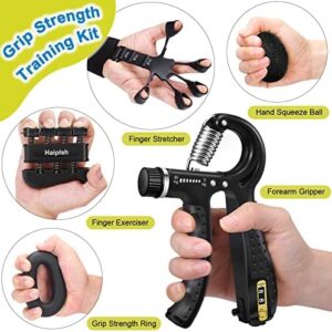 Grip Strength Trainer Kit (5 Pack) with Finger Exerciser, Hand Grip Strengthener, Hand Extension Exerciser, Stress Relief Ball and Forearm Workout Ring for Muscle Building and Injury Recover, Silicone