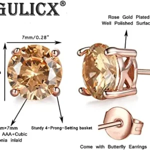 GULICX Rose Gold Tone Yellow Crystal Royal Journey Jewelry Eternity Stud Earring