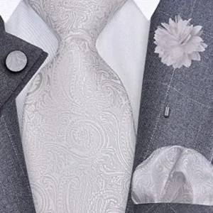 GUSLESON 3.15″（8cm） Mens Tie and Lapel Pin Paisley Necktie Hankerchief Cufflinks Set for Men