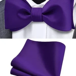 GUSLESON Mens Solid Color Bowties Self Tie Bow Tie Handkerchief for Men Satin Bowtie Pocket Square Set