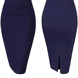 G&Y Women’s Elastic Waist Stretch Bodycon Midi Pencil Skirt – Premium Nylon Ponte Office Straight Skirt