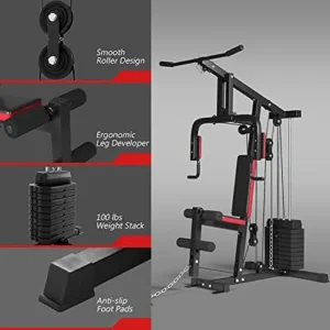 Gymax Weight Training Machine, Multifunctional Strength Training Machine Equipment with 100 lbs Weight Stack, Suitable for Home Gym System Weight Training Exercise Workout