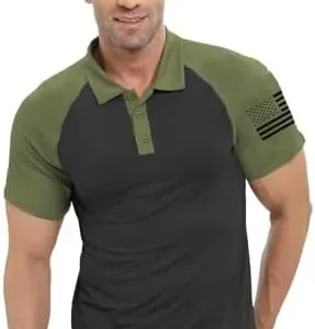 H HYFOL Long Sleeve Short Sleeve Polo Shirts for Men Graphic Stretch Casual American Patriotic Raglan Golf Polos for Men