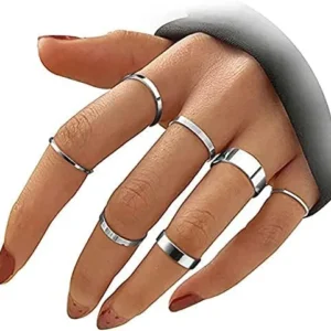 HAIAISO 8-10 Pcs Knuckle Rings Set Stainless Steel Ring Simple Smooth Finger Stackable Rings Set for Women Plain Band Rings