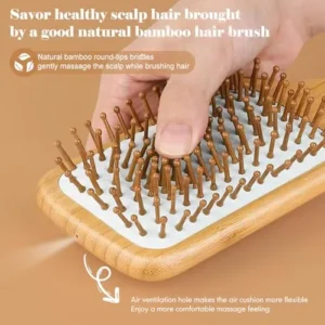 Hair Brush-Natural Wooden Bamboo Brush and Detangle Tail Comb Instead of Brush Cleaner Tool, Paddle Hairbrush for Women Men and Kids Make Thin Long Curly Hair Health and Massage Scalp