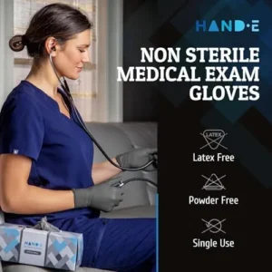 Hand-E Touch Disposable Grey Nitrile Gloves 100 Count, Latex Free Medical Gloves