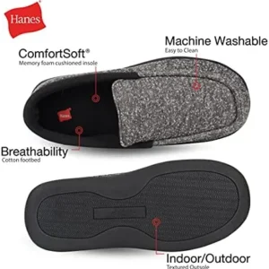 Hanes Men’s ComfortSoft Memory Foam Knit Venetian Moccasin Indoor/Outdoor Slipper