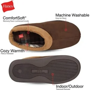 Hanes Men’s Memory Foam Indoor Outdoor Microsuede Clog Slipper Shoe with Fresh Iq