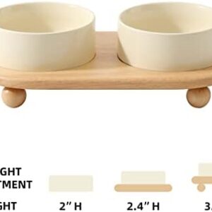 Havniva Ceramic Elevated Cat Food and Water Bowl, Kitty Bowl, Raised Cat Dish, Cat Feeder (2 x Cream White + Stand)