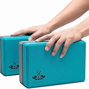 Heathyoga Yoga Blocks 2 Pack with Strap, High Density EVA Foam Yoga Block and Yoga Strap Set to Support and Improve Poses and Flexibility