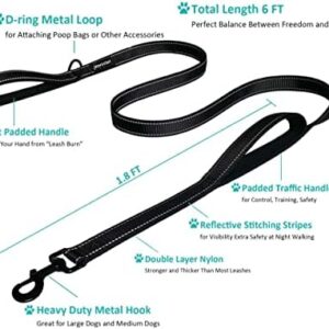 Heavy Duty Dog Leash – 2 Handles by Padded Traffic Handle for Extra Control, 6foot Long – Perfect for Medium to Large Dogs (6 ft, Black)