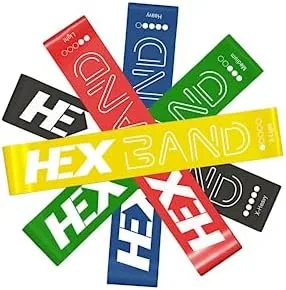 Hex Resistance Loop Bands with Nutritional Guide and Exercise Guide, Set of 5 with Carry Bag