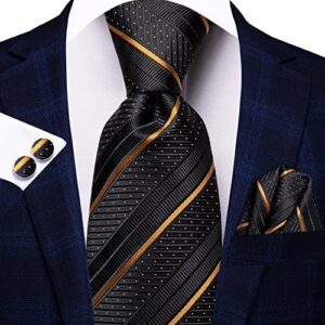 Hi-Tie 63‘’ 70‘’ Ties for Men Silk Extra Long Mens Ties Set and Pocket Square Cufflinks Paisley Necktie Business Wedding